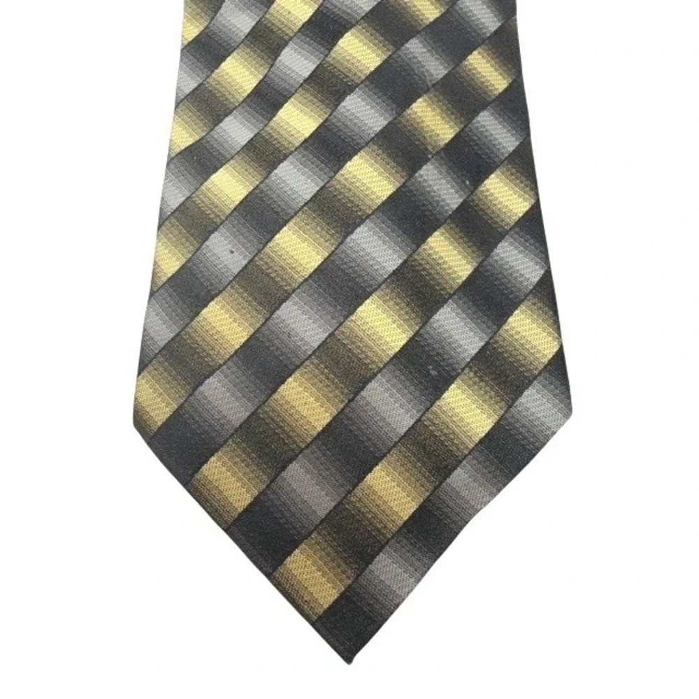 Roberto Villini Collezione Mens Silk Tie Gold‎ Grey Black Diagonal Stripe